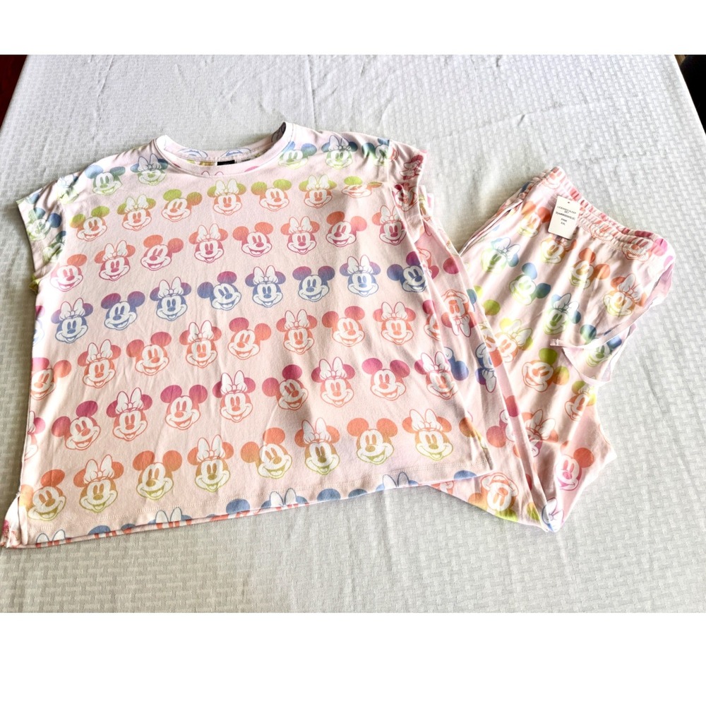 Disney Mickey Minnie Mouse Rainbow Ombre Pink‎ Pajamas Set XXL MK659XSLSC NWT